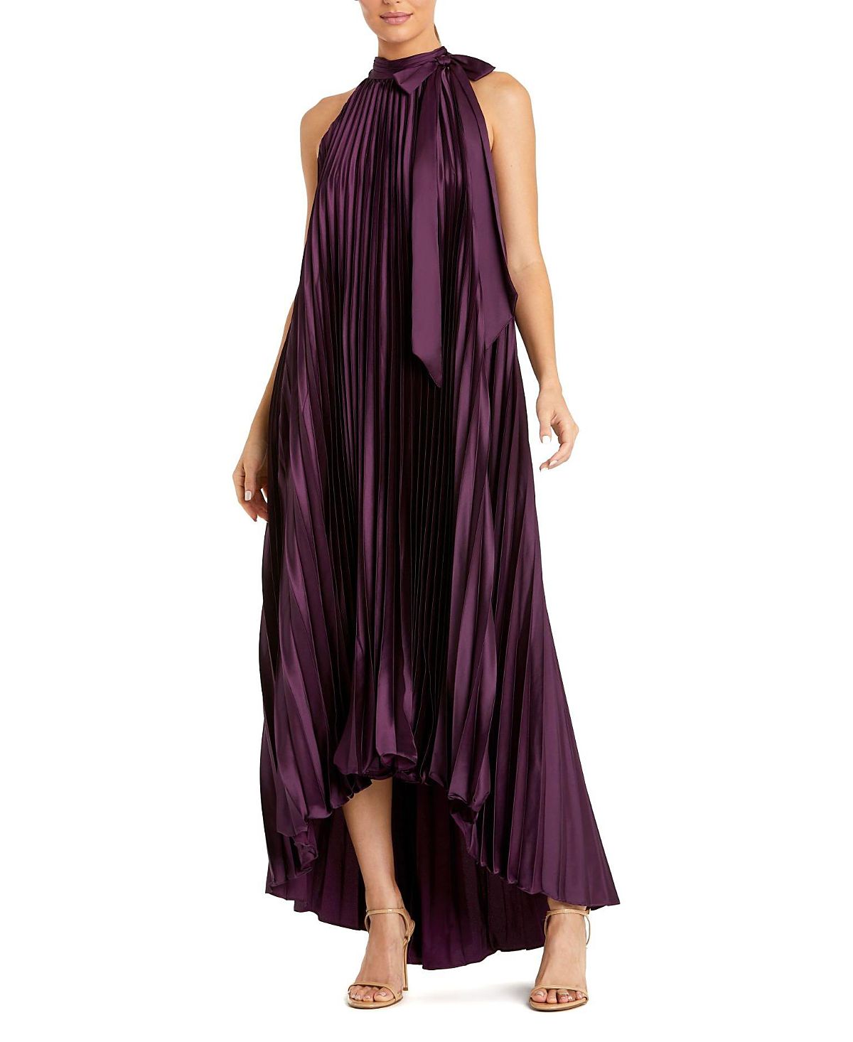 Mac Duggal Pleated Halter Neck High Low Gown