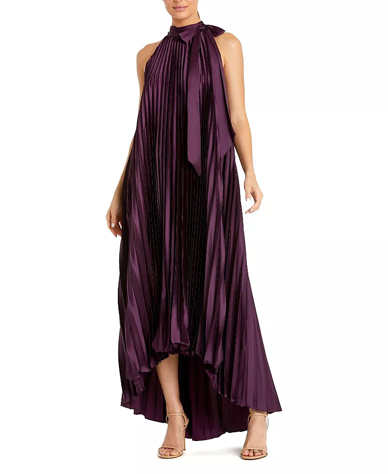 Mac Duggal Pleated Halter Neck High Low Gown
