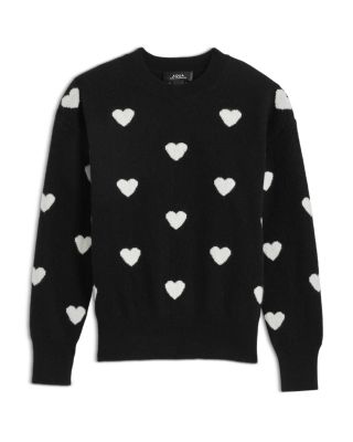 Girls' Knitted Crewneck Pullover Heart Shaped Jacquard Cashmere Sweater, Big Kid - Exclusive