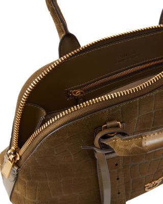 Medium Croc Embossed Nubuck Leather Bowling Bag