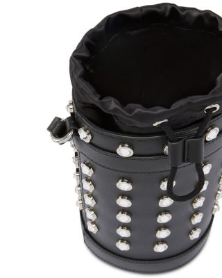 Mini Crystal Studded Leather Bucket Bag
