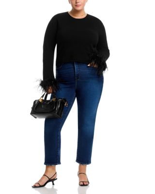 100% Cashmere Feather Trim Crewneck Sweater - Exclusive