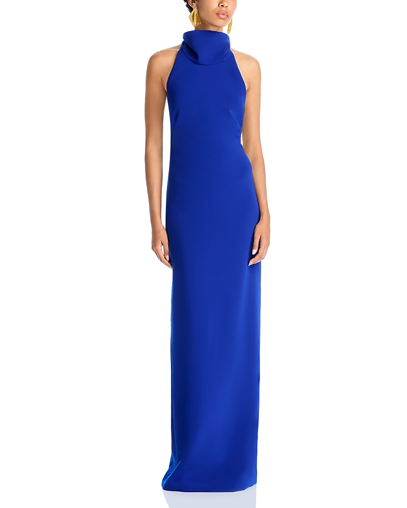 Amsale Halter Tie Back Gown In Blue