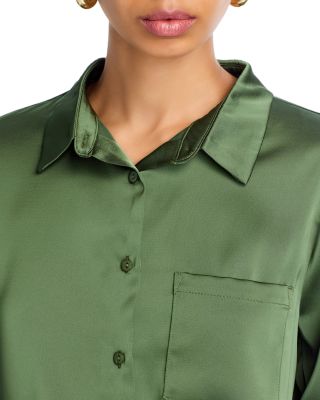 Satin Button Front Blouse - Exclusive
