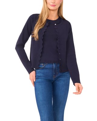 Cybill Scalloped Crewneck Cardigan Sweater