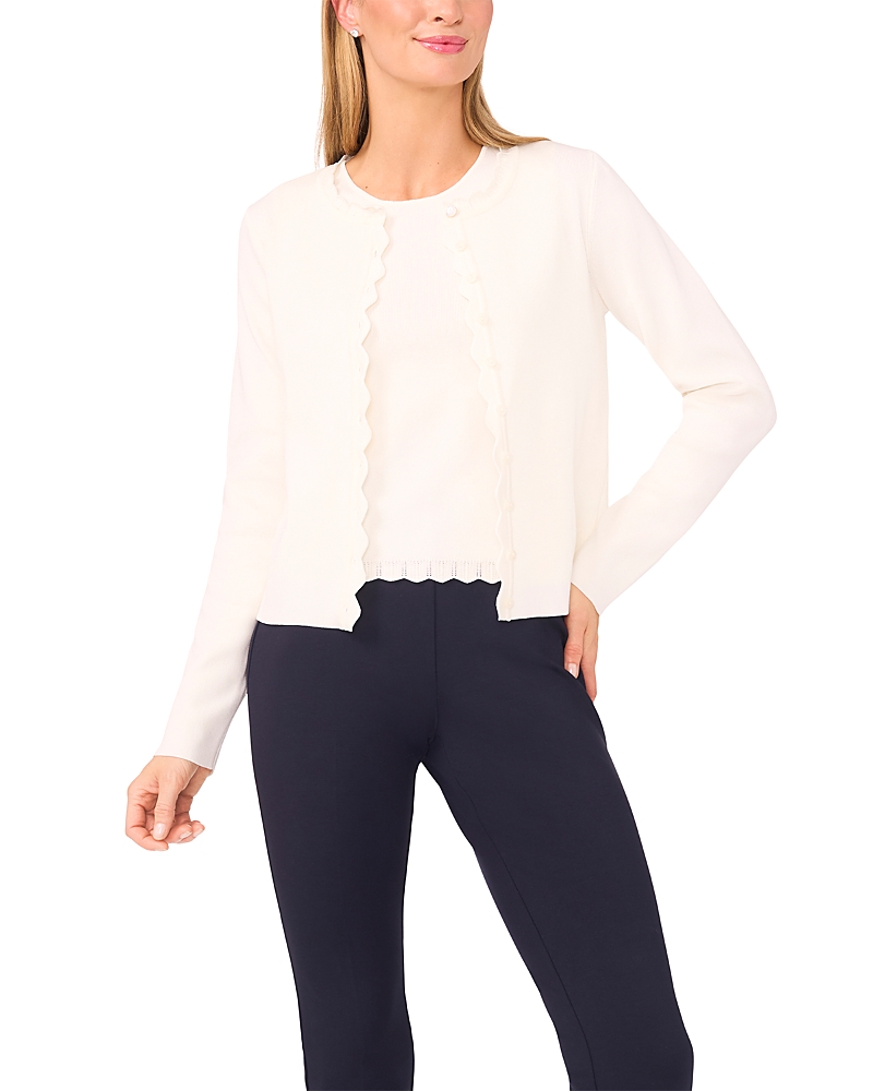 Ted Baker Cybill Scalloped Crewneck Cardigan Sweater In White