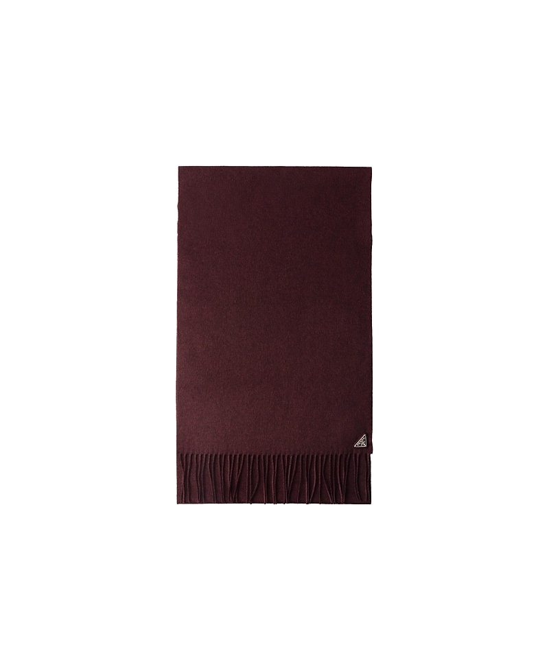 Prada Mens Burgundy Logo-plaque Fringed-trim Silk And Cashmere-blend Scarf In Burgundy