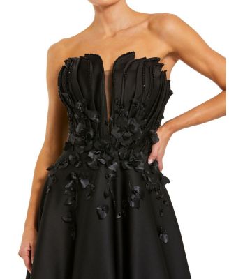 Strapless Satin Floral Beaded Embellished Ballgown