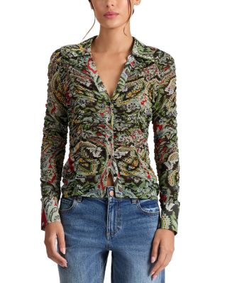 Portia Paisley Ruched Mesh Top