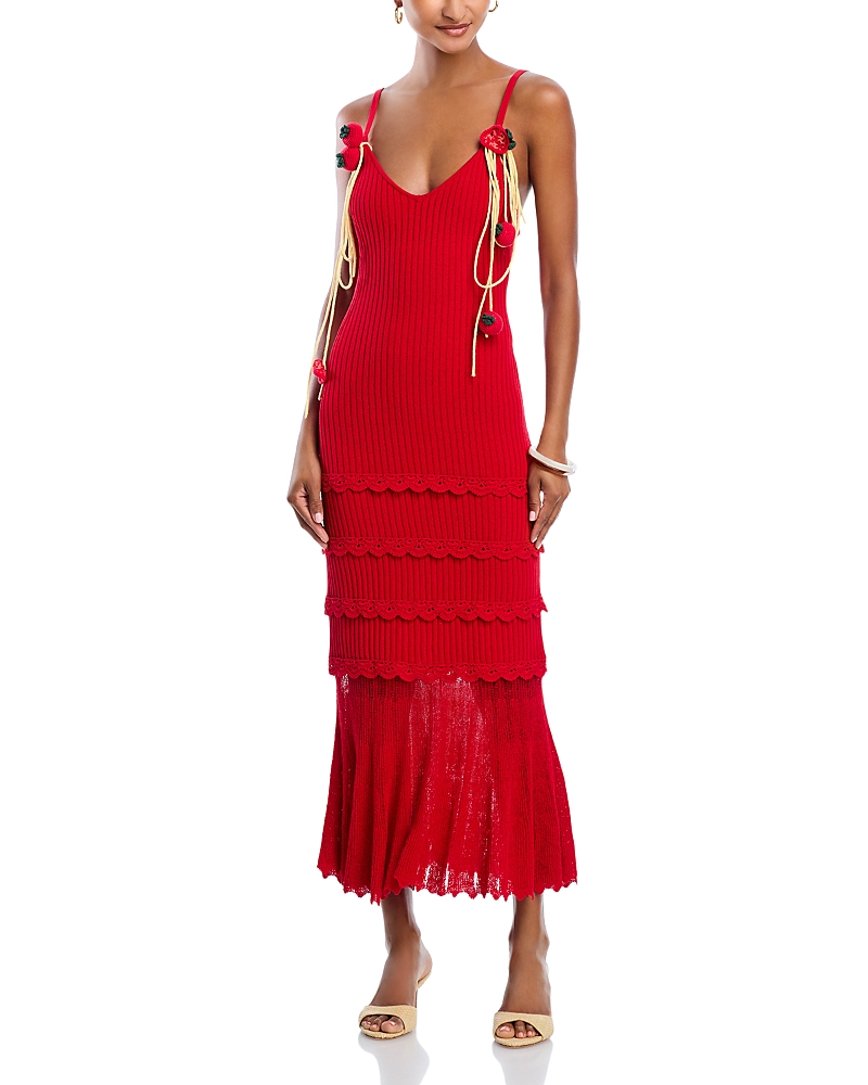 Aqua X Angelica Hicks Spaghetti Strap Crochet Maxi Dress - Exclusive In Red