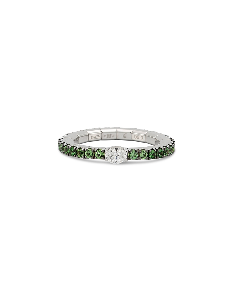 Roberto Demeglio 18k White Gold Extensible By Demeglio Diamond Oval & Tsavorite Stretch Band In Green