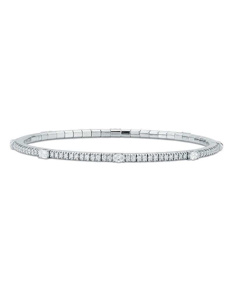 Roberto Demeglio 18k White Gold Extensible By Demeglio Diamond Mixed Cut Stretch Bracelet In Silver