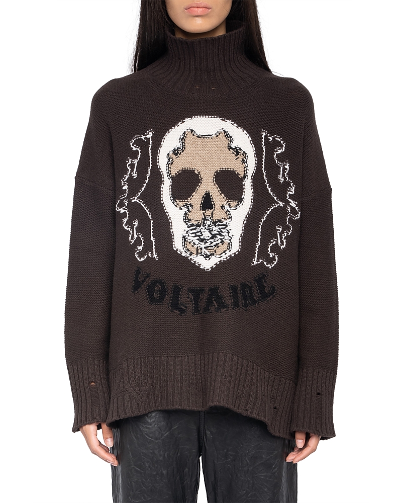 Zadig & Voltaire Bleeza Skull-embellished Turtleneck Sweater In Brown