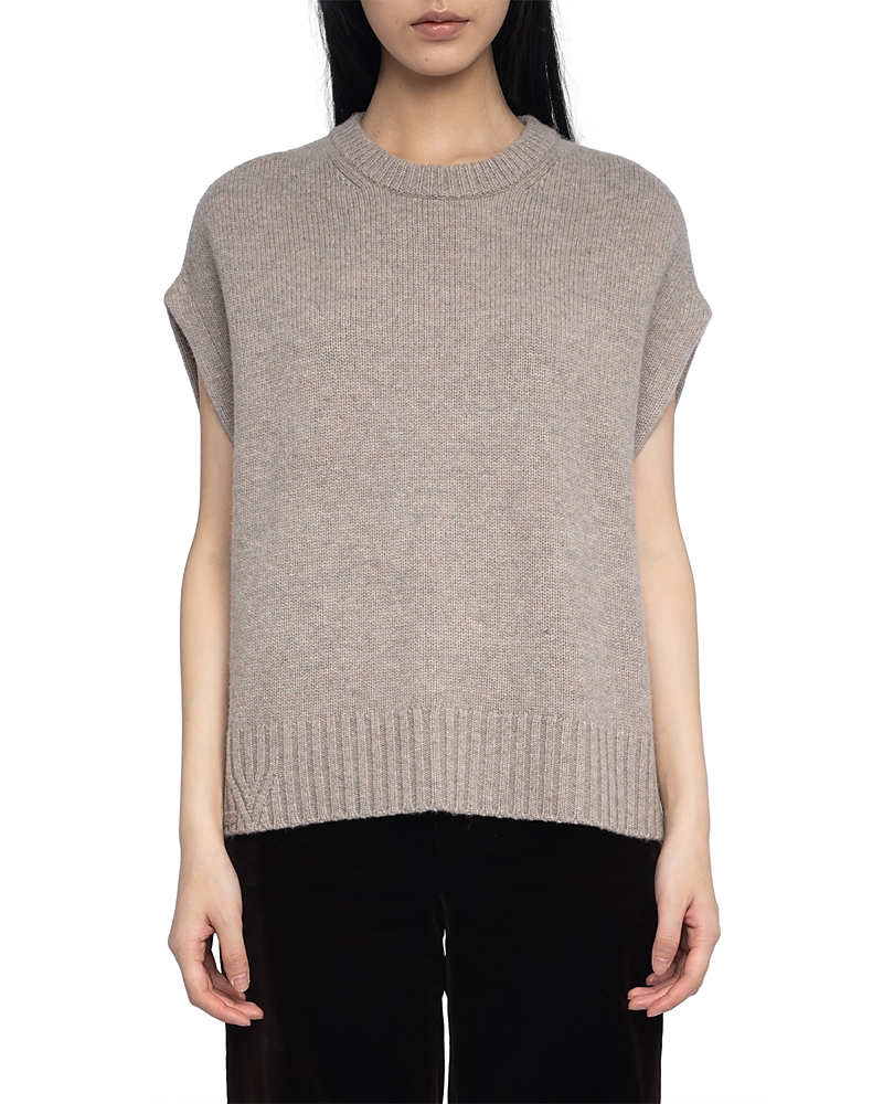 Zadig & Voltaire Womens Avoine Contrast-edge Relaxed-fit Sleeveless Wool And Cashmere-blend Jumper In Gray