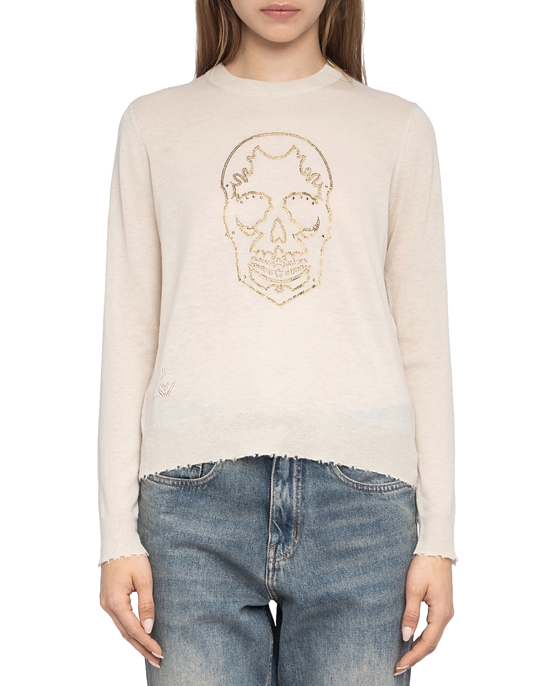 Zadig & Voltaire Womens Ecru Miss Round-neck Skull-embellished Cashmere Jumper In Neutral