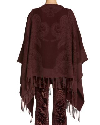 Wool Paisley Fringe Trim Poncho
