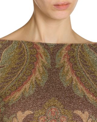 Printed Long Sleeve Boat Neck Top