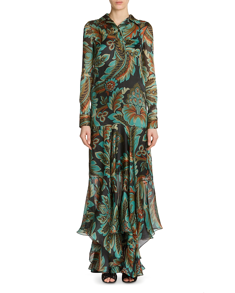 Etro Silk Printed Maxi Shirtdress In Multi