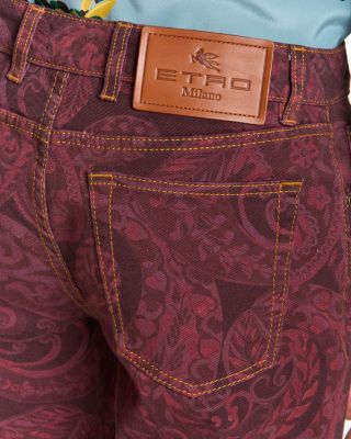 Flared Leg Jeans in Burgundy Print