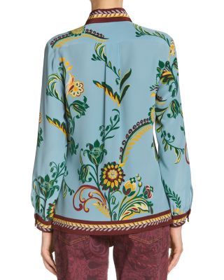 Silk Printed Button Front Blouse