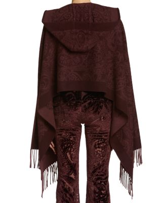 Wool Paisley Fringe Trim Hooded Scarf