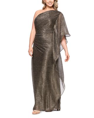 Plus One Shoulder Metallic Gown