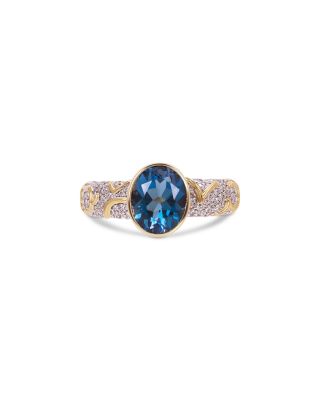 Ondine Solitaire Blue Topaz & Diamond Ring in 18K Yellow Gold