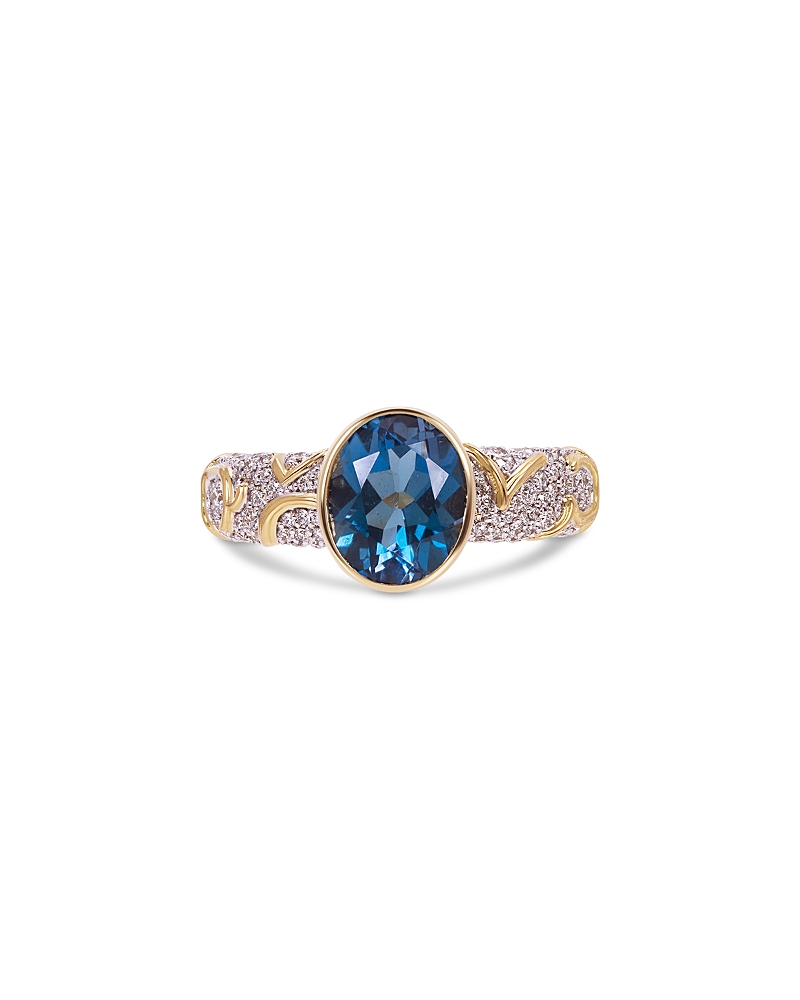 Marina B Ondine Solitaire Blue Topaz & Diamond Ring In 18k Yellow Gold In Blue