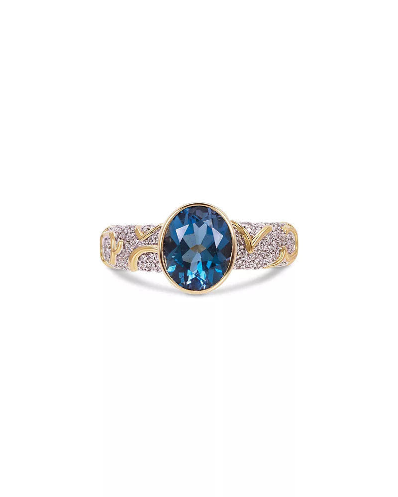 Marina B Ondine Solitaire Blue Topaz & Diamond Ring in 18K Yellow Gold