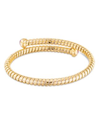 Trisolina Diamond & Ruby Bypass Bangle in 18K Yellow Gold