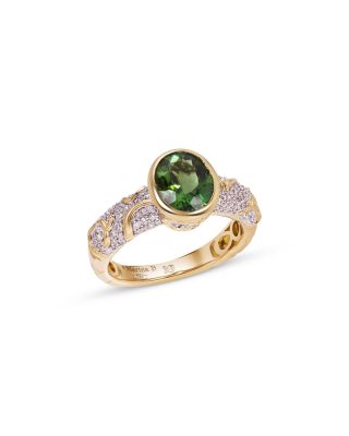 Ondine Solitaire Green Tourmaline & Diamond Ring in 18K Yellow Gold
