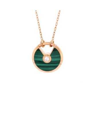 Pre-Owned Cartier - Small Amulette de Cartier Pendant Necklace 18K Rose Gold with Malachite and Diamond