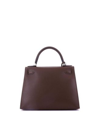 Kelly 28 Handbag Brown Madame with Palladium Hardware