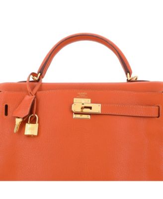 Kelly 32 Handbag Orange Chevre de Coromandel with Gold Hardware