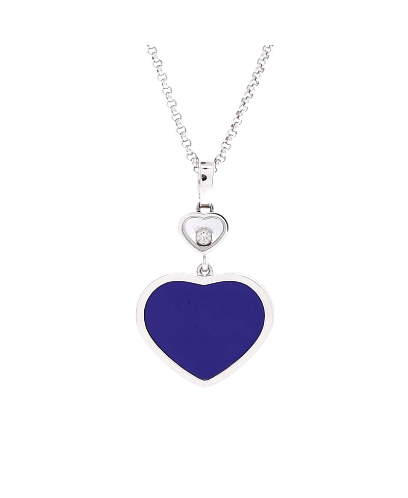 Pre-owned Pre-owned Chopard Chopard Happy Hearts Pendant Necklace 18k White Gold With Lapis Lazuli And 1 Floating Diam