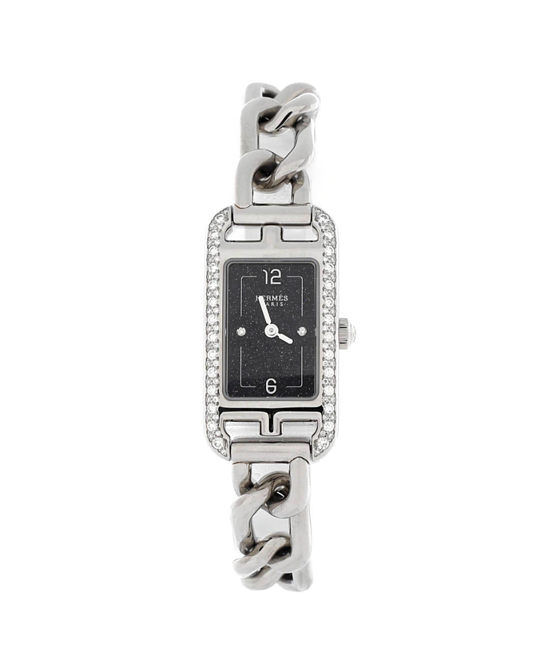 Pre-owned Pre-owned Hermes Hermes Nantucket Quartz Watch In Stainless Steel With Aventurine Dial And Diamond Bezel An