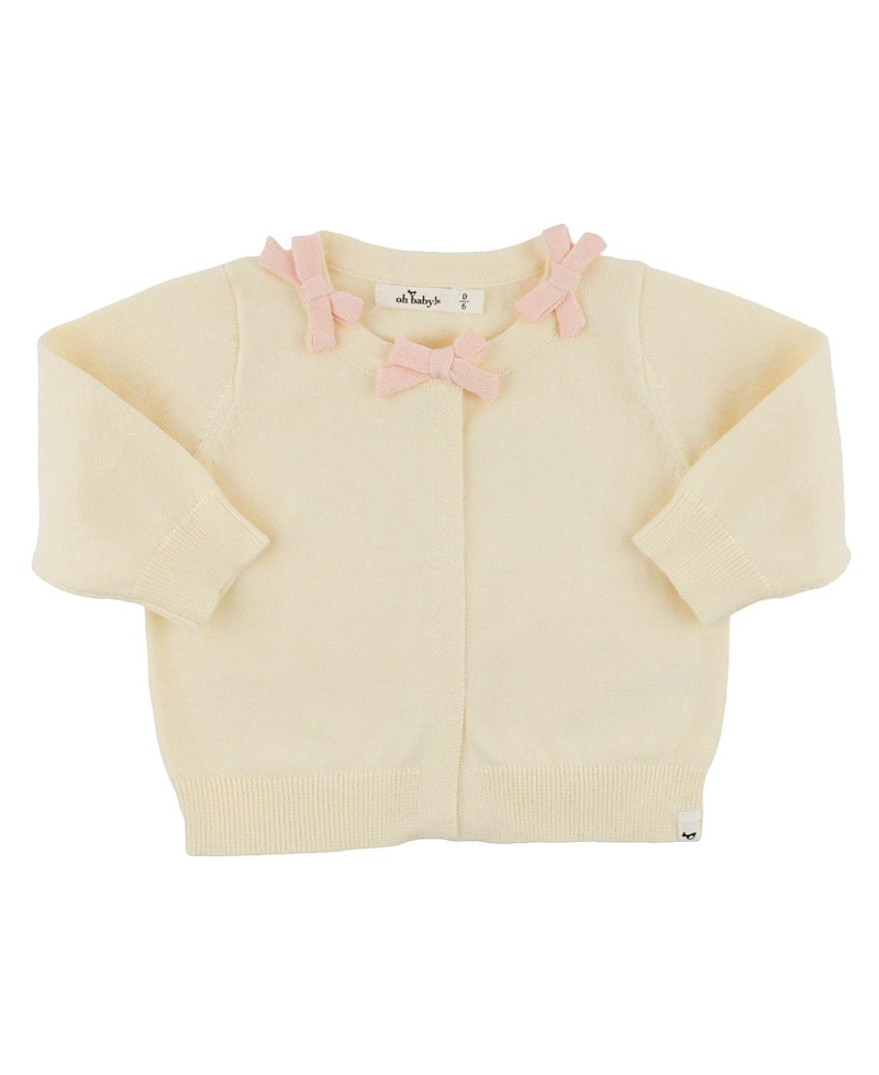 Oh Baby ! Girls' Mini Bow Neck Knitted Cardigan - Baby, Little Kid In Yellow