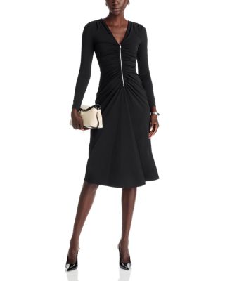 Zip Front Ruched Midi Dress