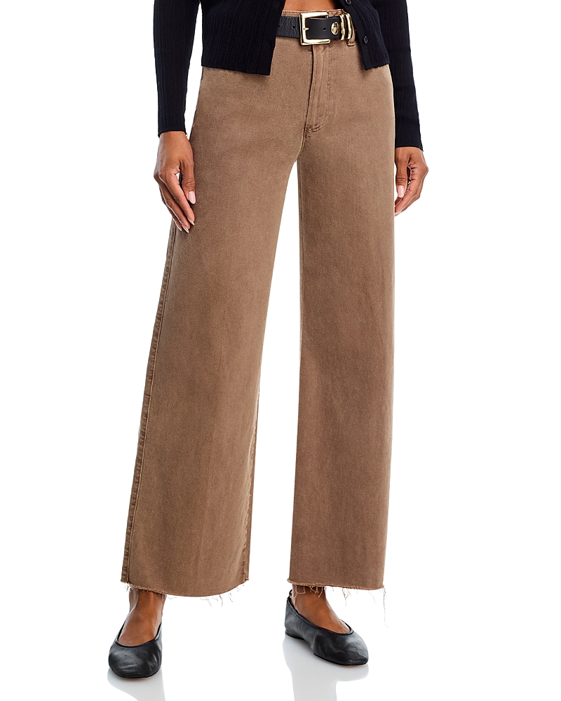 Paige Anessa High Rise Raw Hem Wide Leg Jeans In Vintage Canewood In Brown