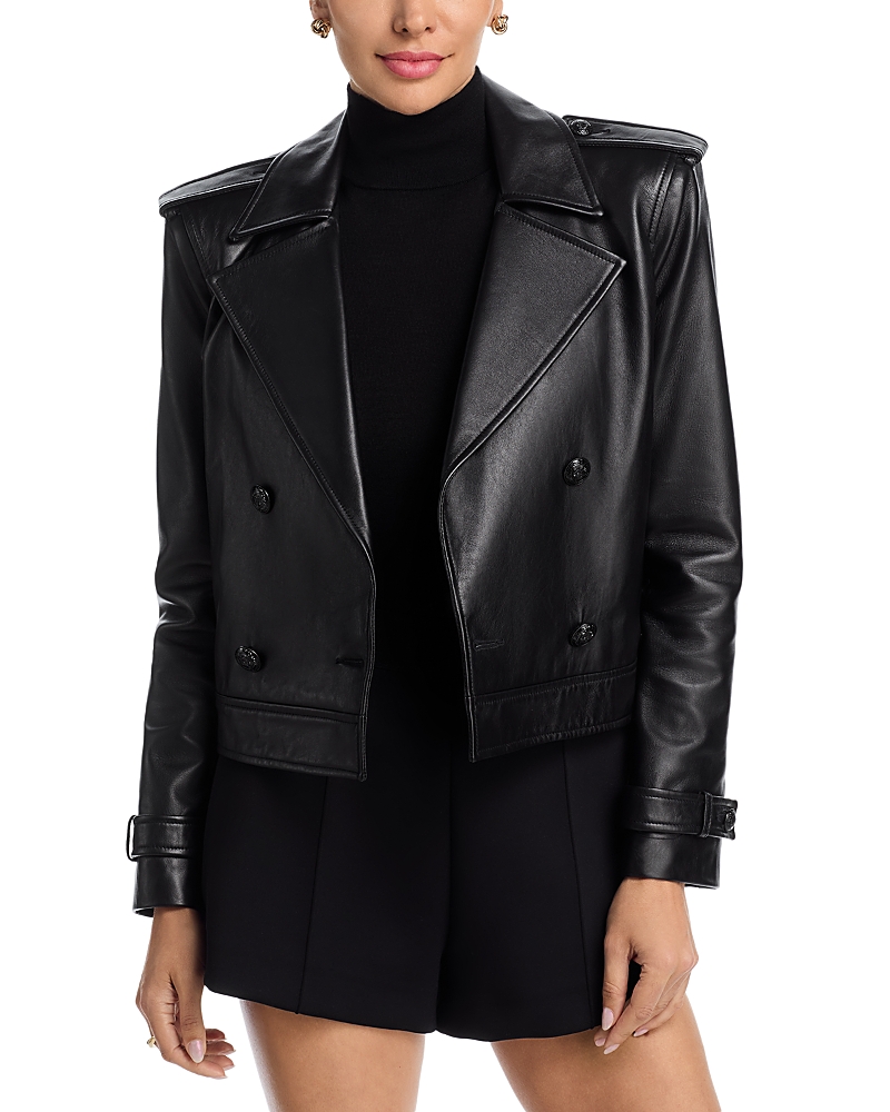 L'agence Xoey Cropped Leather Trench Coat In Black