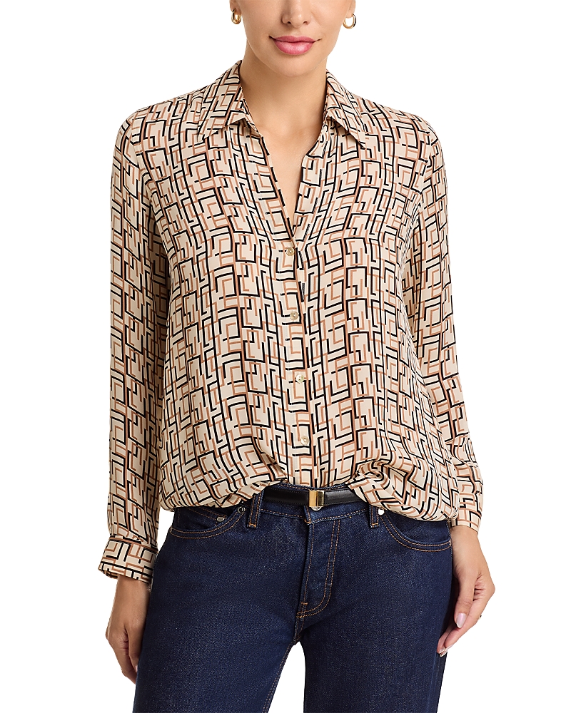 L'agence Nina Silk Printed Blouse In Brown
