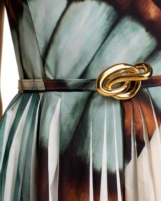 Scoop Neck Butterfly Poplin Pleated Dress 