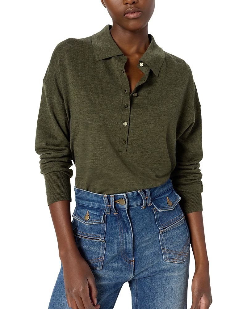 Gerard Darel Emeline Merino Wool Polo Sweater In Green