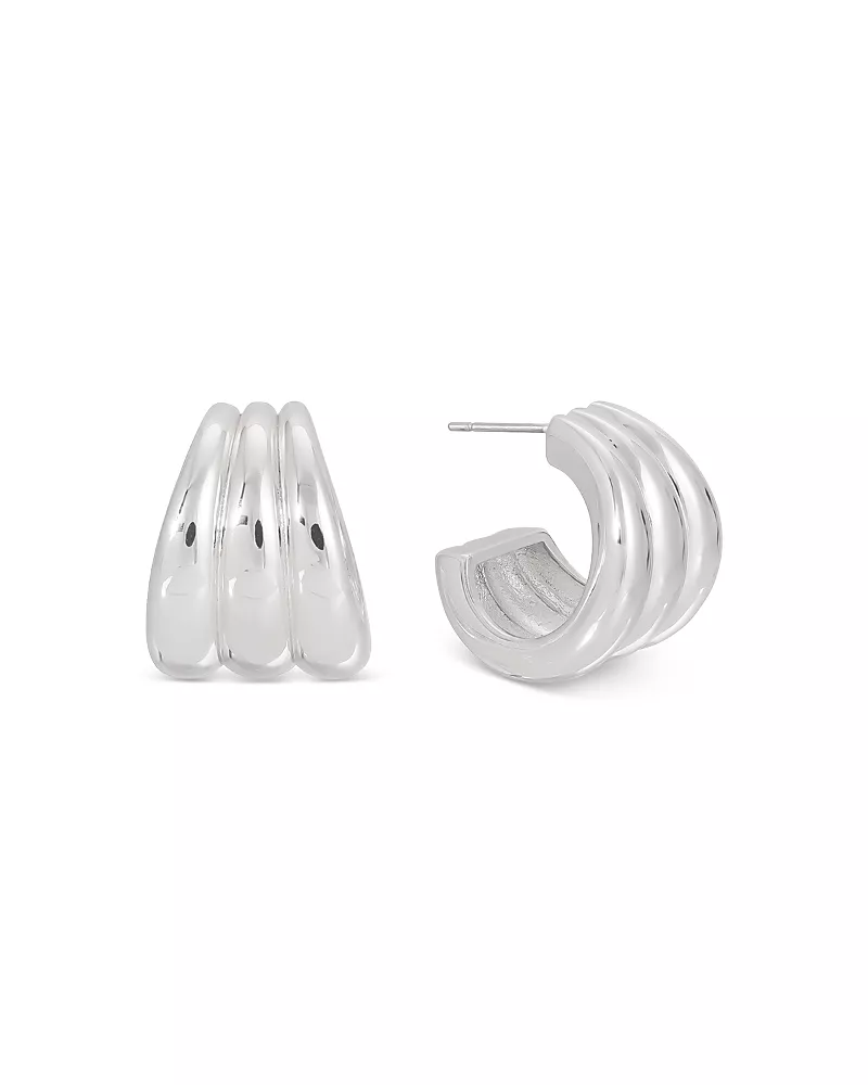 Ettika Triple Ribbed Huggie Hoop Earrings