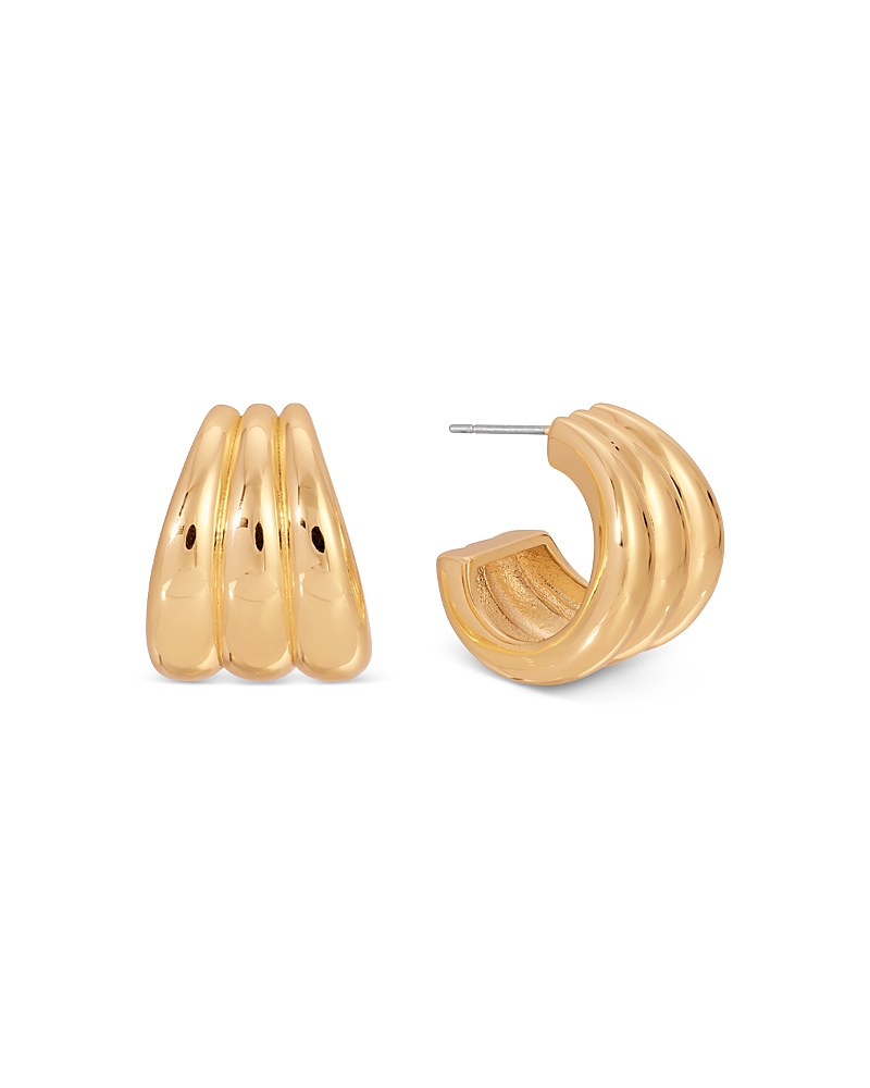 Ettika Triple Ribbed Huggie Hoop Earrings In Gold