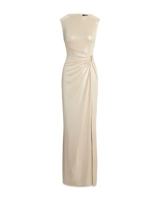 Buckle Trim Metallic Jersey Gown