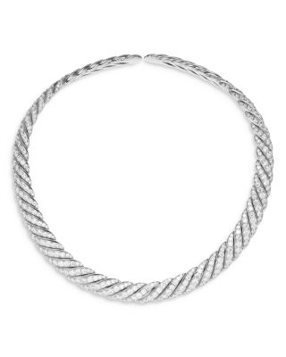 Sculpted Cable Flex Necklace in 18K White Gold with Diamonds, 9.5mm