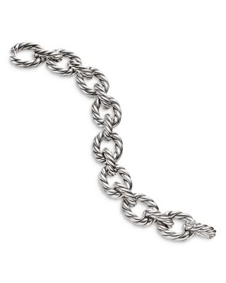 Sculpted Cable Oval Link Bracelet in Sterling Silver, 18mm