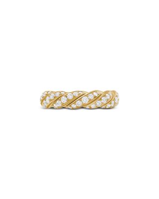 Sculpted Cable Flex Band Ring in 18K Yellow Gold with Diamonds, 5mm