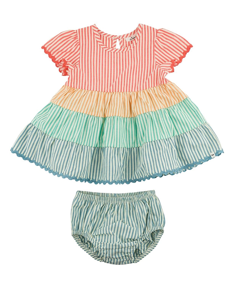 Oh Baby ! Girls' Cabana Ricrac Sophia Dress And Bloomers Set - Little Kid In Multi